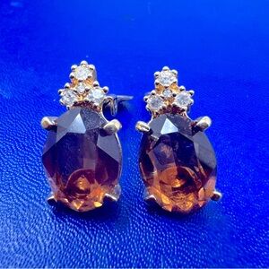 Authentic Christian DIOR Vintage Topaz & Clear Crystal Stones Clip-on Earrings